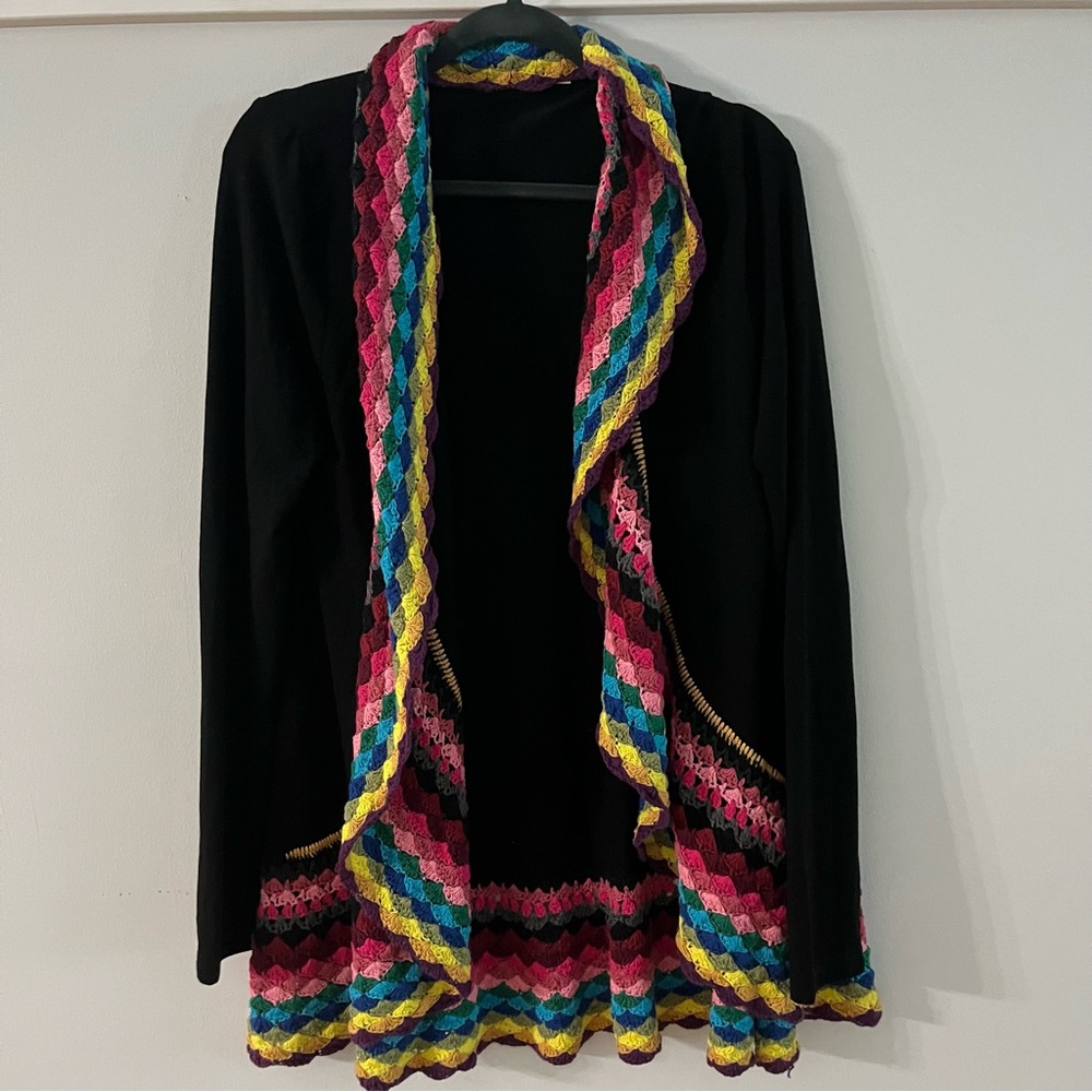 Double Zero Ladies Sweater Crocheted Size L open front